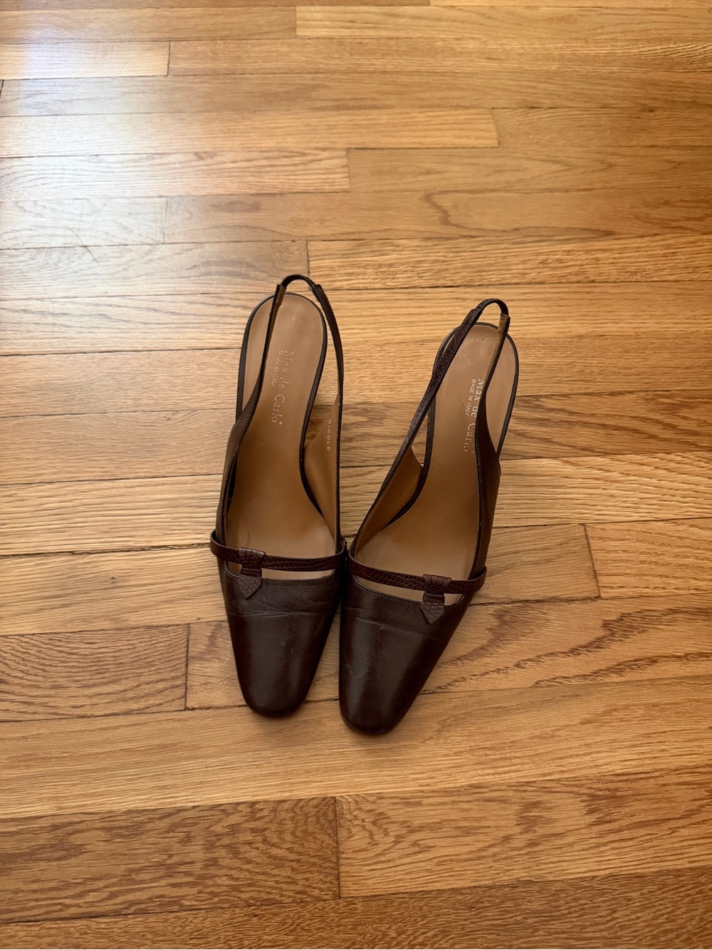 Max de Carlo Brown Leather Slingback Heels, Vintage, Size 7.5